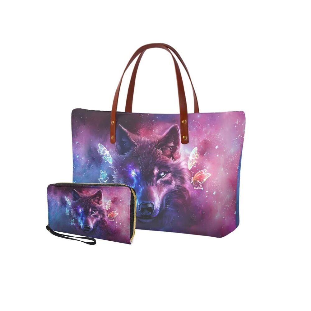 9925 Galaxy Handbags Butterfly Wolf Tote Bag Shoulder Bag Top Handle